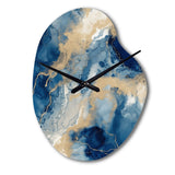 Blue And White Abstracted Liquid Art III - Asymmetric Metal Wall Clock