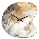 Gold And Grey A Marble Effect V - Asymmetric Metal Wall Clock