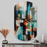 Orange Abstracted Geometric Explorations I - Asymmetric Metal Wall Clock