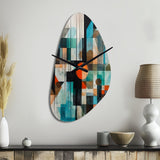 Orange Abstracted Geometric Explorations I - Asymmetric Metal Wall Clock