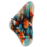 Orange Abstracted Geometric Explorations III - Asymmetric Metal Wall Clock