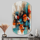 Orange Abstracted Geometric Explorations III - Asymmetric Metal Wall Clock
