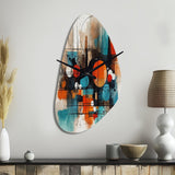 Orange Abstracted Geometric Explorations III - Asymmetric Metal Wall Clock