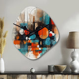 Orange Abstracted Geometric Explorations III - Asymmetric Metal Wall Clock