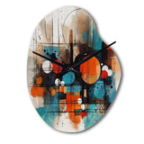 Orange Abstracted Geometric Explorations III - Asymmetric Metal Wall Clock