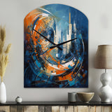 Orange And Blue Geometric Equilibrium IV - Asymmetric Metal Wall Clock