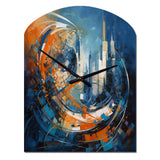 Orange And Blue Geometric Equilibrium IV - Asymmetric Metal Wall Clock