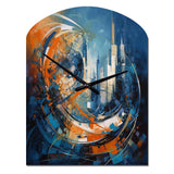 Orange And Blue Geometric Equilibrium IV - Asymmetric Metal Wall Clock