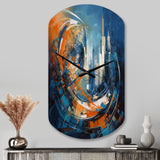 Orange And Blue Geometric Equilibrium IV - Asymmetric Metal Wall Clock