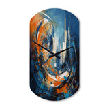 Orange And Blue Geometric Equilibrium IV - Asymmetric Metal Wall Clock