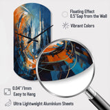 Orange And Blue Geometric Equilibrium IV - Asymmetric Metal Wall Clock