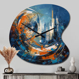 Orange And Blue Geometric Equilibrium IV - Asymmetric Metal Wall Clock