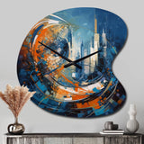Orange And Blue Geometric Equilibrium IV - Asymmetric Metal Wall Clock