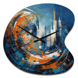 Orange And Blue Geometric Equilibrium IV - Asymmetric Metal Wall Clock