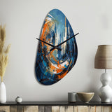 Orange And Blue Geometric Equilibrium IV - Asymmetric Metal Wall Clock