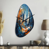 Orange And Blue Geometric Equilibrium IV - Asymmetric Metal Wall Clock
