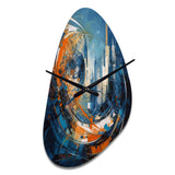 Orange And Blue Geometric Equilibrium IV - Asymmetric Metal Wall Clock