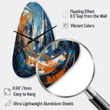 Orange And Blue Geometric Equilibrium IV - Asymmetric Metal Wall Clock
