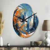 Orange And Blue Geometric Equilibrium IV - Asymmetric Metal Wall Clock