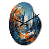 Orange And Blue Geometric Equilibrium IV - Asymmetric Metal Wall Clock
