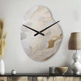 Gold And Grey Abstracted Line Artistry III - Asymmetric Metal Wall Clock