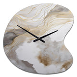 Gold And Grey Abstracted Line Artistry V - Asymmetric Metal Wall Clock