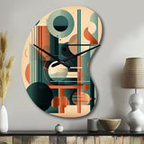 Orange And Green Mid Century Momentum IV - Asymmetric Metal Wall Clock