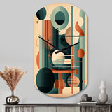 Orange And Green Mid Century Momentum IV - Asymmetric Metal Wall Clock