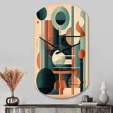 Orange And Green Mid Century Momentum IV - Asymmetric Metal Wall Clock