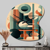 Orange And Green Mid Century Momentum IV - Asymmetric Metal Wall Clock
