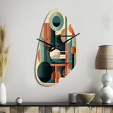 Orange And Green Mid Century Momentum IV - Asymmetric Metal Wall Clock