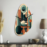 Orange And Green Mid Century Momentum IV - Asymmetric Metal Wall Clock