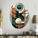 Orange And Green Mid Century Momentum IV - Asymmetric Metal Wall Clock