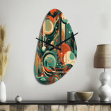 Green And Orange Mid Century Innovations IV - Asymmetric Metal Wall Clock