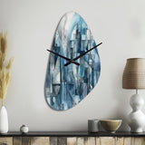 Blue Abstracted Harmonies Of Shape III - Asymmetric Metal Wall Clock