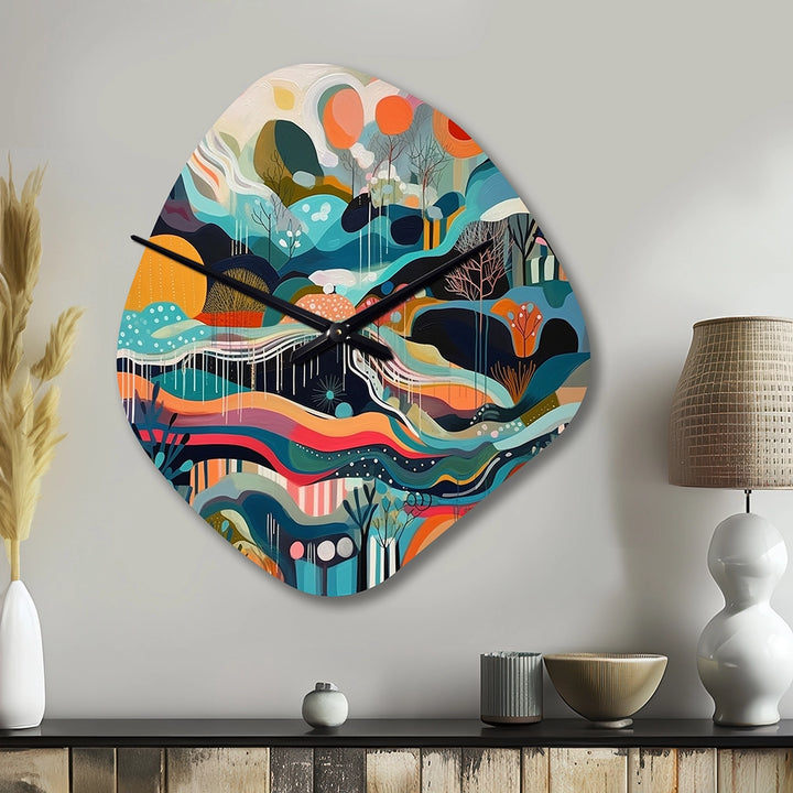 Blue Green Minimalism Explosion - Asymmetric Metal Wall Clock