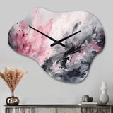 Evolving In Pink Grey Liquid Ink I - Asymmetric Metal Wall Clock