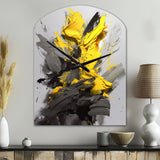 Yellow Grey Vibrant Swirls I - Asymmetric Metal Wall Clock
