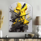 Yellow Grey Vibrant Swirls I - Asymmetric Metal Wall Clock