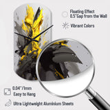 Yellow Grey Vibrant Swirls I - Asymmetric Metal Wall Clock