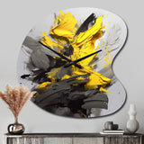 Yellow Grey Vibrant Swirls I - Asymmetric Metal Wall Clock