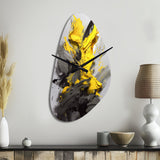 Yellow Grey Vibrant Swirls I - Asymmetric Metal Wall Clock