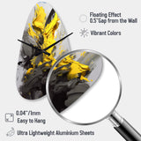Yellow Grey Vibrant Swirls I - Asymmetric Metal Wall Clock