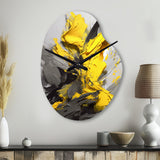 Yellow Grey Vibrant Swirls I - Asymmetric Metal Wall Clock