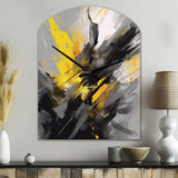 Yellow Grey Vibrant Swirls II - Asymmetric Metal Wall Clock