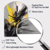 Yellow Grey Vibrant Swirls II - Asymmetric Metal Wall Clock