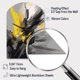 Yellow Grey Vibrant Swirls II - Asymmetric Metal Wall Clock