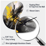 Yellow Grey Vibrant Swirls II - Asymmetric Metal Wall Clock