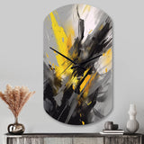 Yellow Grey Vibrant Swirls II - Asymmetric Metal Wall Clock