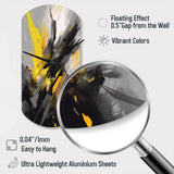 Yellow Grey Vibrant Swirls II - Asymmetric Metal Wall Clock